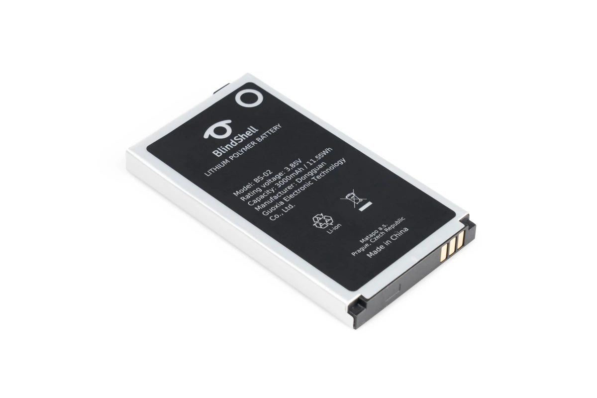 BlindShell replacement battery for Classic 2 and Classic 3, dark grey with gold contacts.