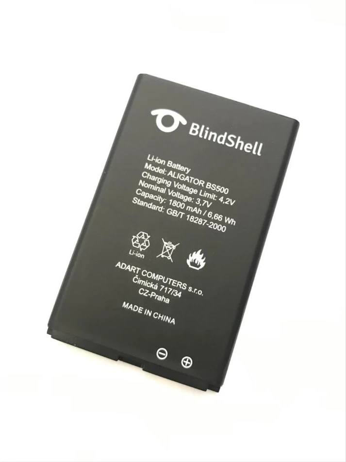 BlindShell replacement battery for Classic Lite, black with white print, 1800 mAh.