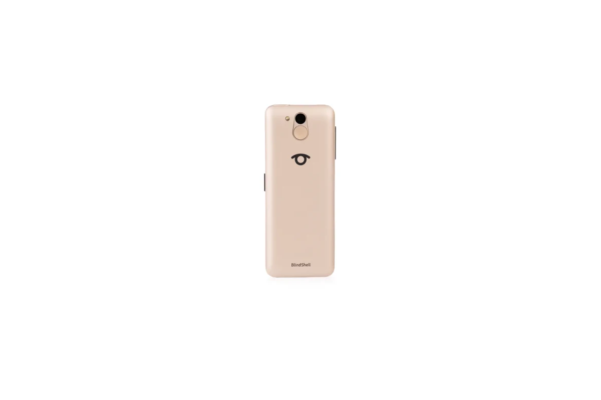 Rückseite des BlindShell Classic 3 in goldenem Sand mit Kamera.