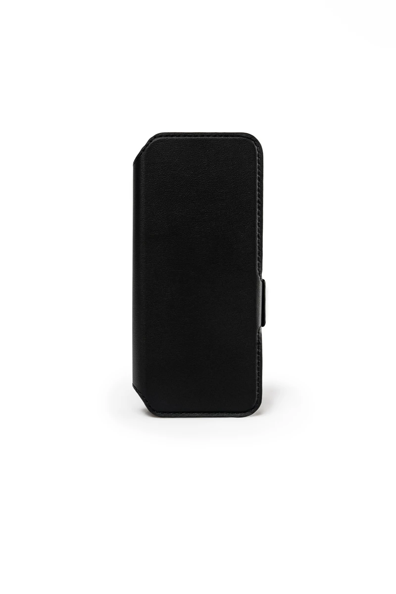 Closed black BlindShell flip case, front view.