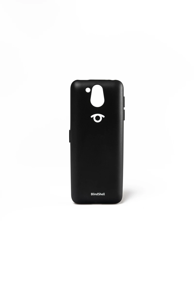 Back of a BlindShell phone in the black TPU case.