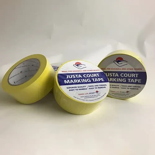 ثلاث لفات من شريط تحديد الملاعب الأصفر من Justa Court Marking Tape مع ملصقات كرة الهدف.