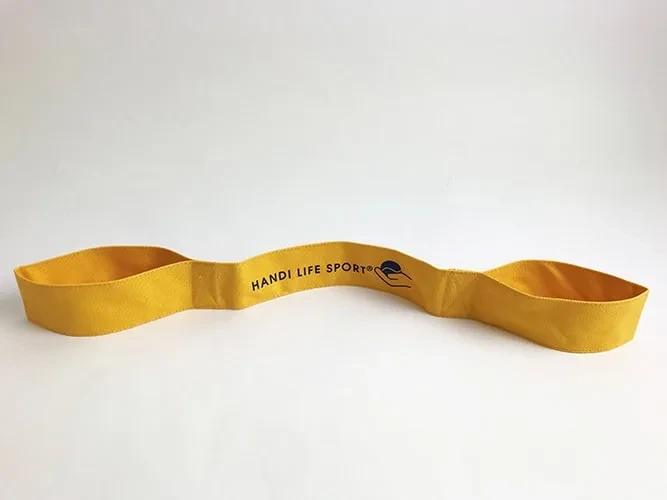 Fascia ad anello in tessuto giallo con stampa "Handi Life Sport".