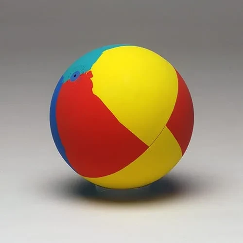 The multicoloured version seen from another angle, with a wide yellow panel across the front.